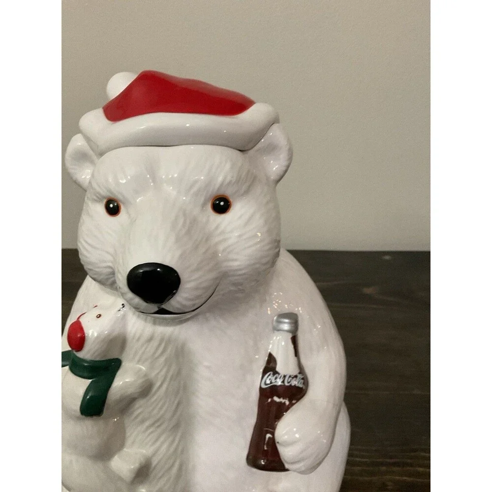 Coca-Cola Bear and Coke Bottle Baby Polar Bear Cookie Jar
